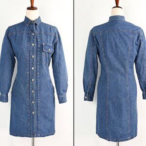 RARE Vintage 80s Ralph Lauren Blue Denim Long Sleeve Dress - 6